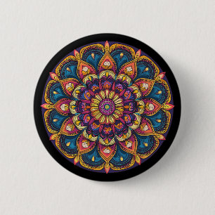 Chapa Redonda De 5 Cm Mandalá de Loto Sagrado Meditación Yoga Boho
