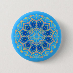 Chapa Redonda De 5 Cm Mandala en azul eléctrico y turquesa