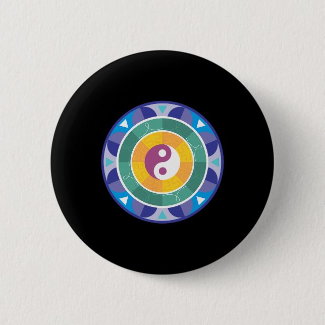 Chapa Redonda De 5 Cm Mandalá Espiritual Arcoíris Chino Yin Yang (Anverso)