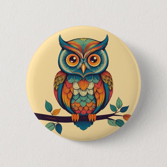 Chapa Redonda De 5 Cm Mandala Owl King (Anverso)