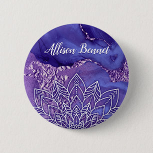 Chapa Redonda De 5 Cm Mandala personalizada de color morado blanco