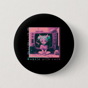 Chapa Redonda De 5 Cm Manejo con cuidado Pastel Gótico Kawaii Anime Menh