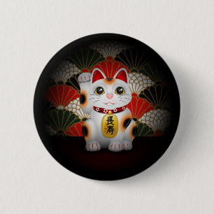Chapa Redonda De 5 Cm Maneki de cerámica blanco Neko
