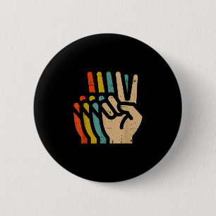 Chapa Redonda De 5 Cm Mano de la Paz Colores Retro Vintage 70s Hipe Homb