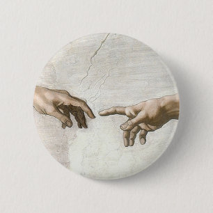 Chapa Redonda De 5 Cm Manos de la Creación de Adán de Miguel Ángel Arte