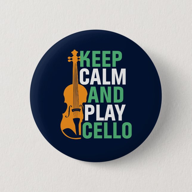 Chapa Redonda De 5 Cm Mantén la calma y juega Cello Funny Cello Player (Anverso)