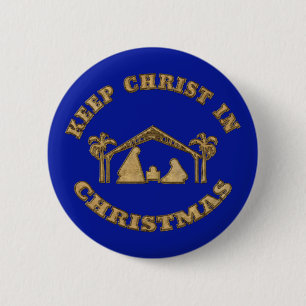 Chapa Redonda De 5 Cm Mantener a Cristo en Navidades Natividad Pin