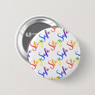 Chapa Redonda De 5 Cm Mantente seguro LGBT: tipografía de colores con ba