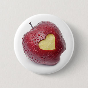 Chapa Redonda De 5 Cm Manzana roja fresca con un símbolo en forma de