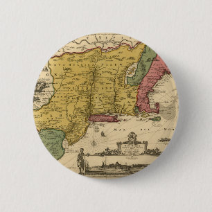 Chapa Redonda De 5 Cm Mapa 1685 - Nueva Bélgica, El Nuevo Mundo, Nueva