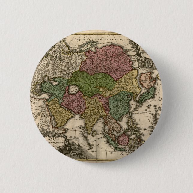 Chapa Redonda De 5 Cm mapa 1700's de Asia (Anverso)