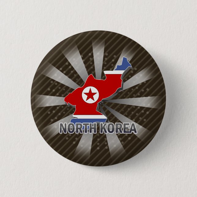 Chapa Redonda De 5 Cm Mapa 2,0 de la bandera de Corea del Norte (Anverso)