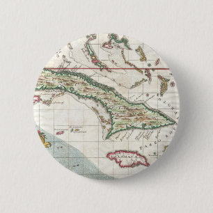 Chapa Redonda De 5 Cm Mapa Antiguo de Cuba y Jamaica (1763)