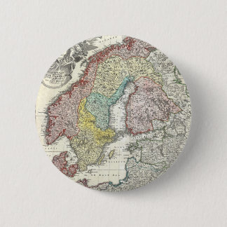 Chapa Redonda De 5 Cm Mapa Antiguo de Escandinavia (1730)