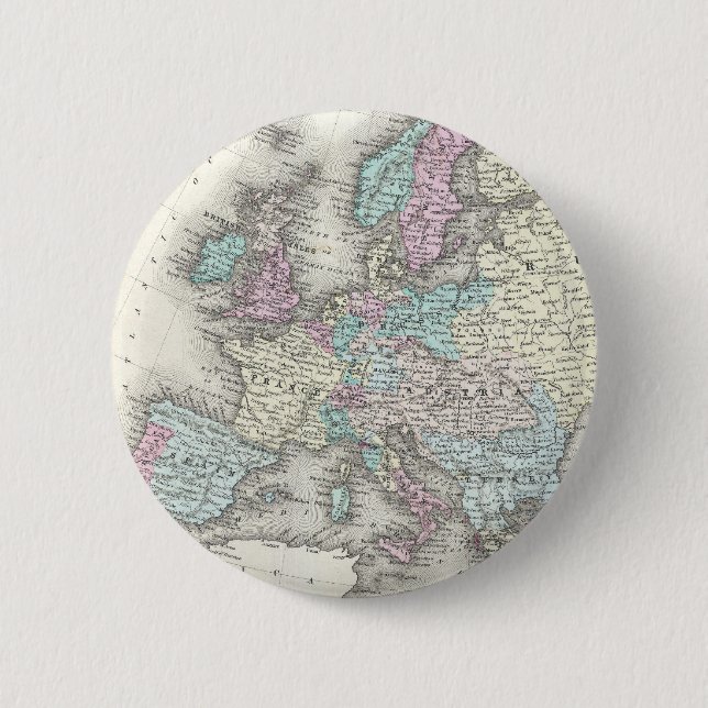 Chapa Redonda De 5 Cm Mapa Antiguo de Europa (1855) (Anverso)