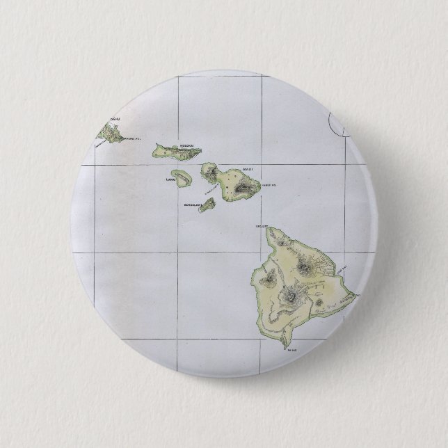 Chapa Redonda De 5 Cm Mapa Antiguo de Hawái (1883) (Anverso)
