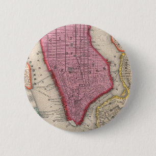 Chapa Redonda De 5 Cm Mapa Antiguo de la Parte Baja de la Ciudad de Nuev