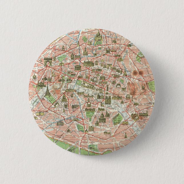 Chapa Redonda De 5 Cm Mapa Antiguo de París (1920) (Anverso)