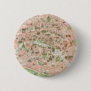 Chapa Redonda De 5 Cm Mapa Antiguo de París (1920)