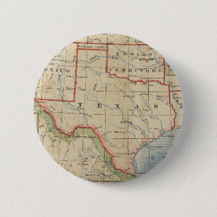 Chapa Redonda De 5 Cm Mapa Antiguo de Texas de 1888 con Pueblos y Ríos
