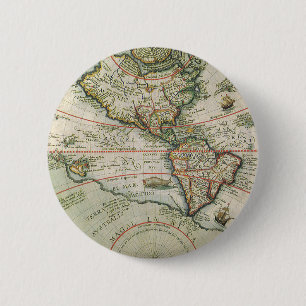 Chapa Redonda De 5 Cm Mapa antiguo del mundo de las Américas, 1597