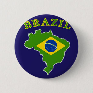Chapa Redonda De 5 Cm Mapa/bandera del BRASIL en fondo azul marino