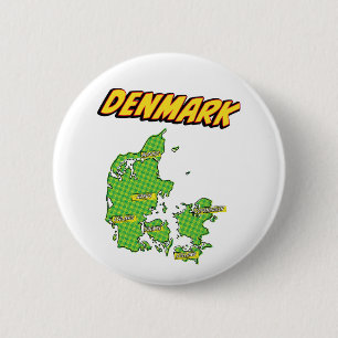 Chapa Redonda De 5 Cm Mapa de Dinamarca ilustrado con arte pop