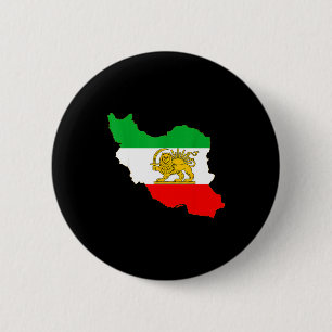 Chapa Redonda De 5 Cm mapa de Irán con emblema de león y sol, bandera pe