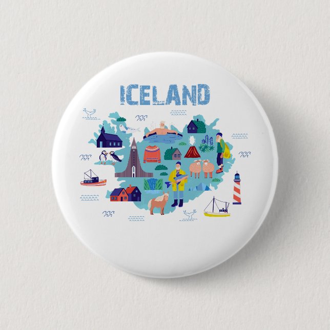 Chapa Redonda De 5 Cm mapa de Islandia (Anverso)