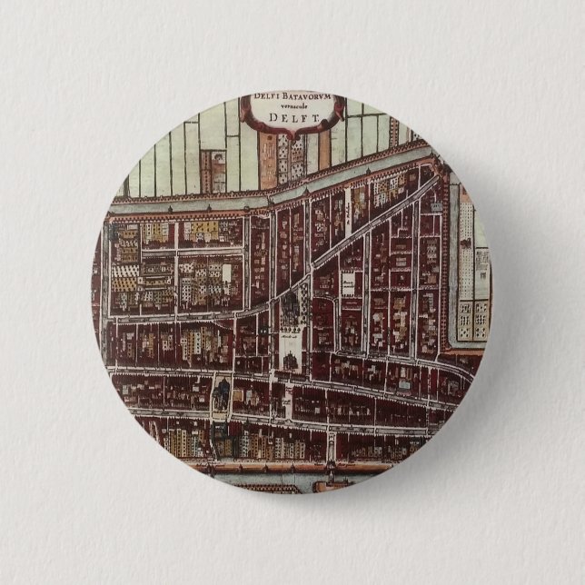 Chapa Redonda De 5 Cm Mapa de la ciudad de réplicas de Delft 1649 (Anverso)