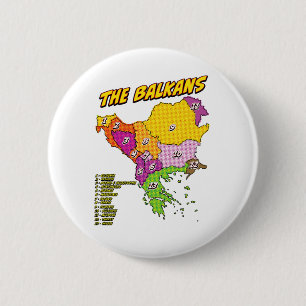 Chapa Redonda De 5 Cm Mapa de los Balcanes ilustrado con arte pop