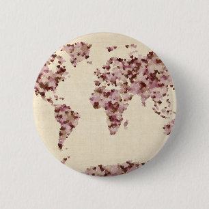 Chapa Redonda De 5 Cm Mapa de los corazones del amor del mapa del mundo