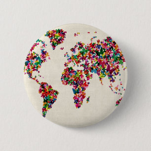 Chapa Redonda De 5 Cm Mapa de mariposas del mapa mundial