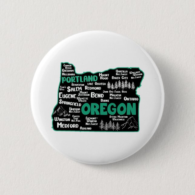 Chapa Redonda De 5 Cm Mapa de Oregón, Portland, Salem, Eugene, (Anverso)