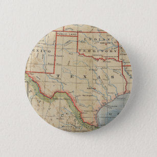 Chapa Redonda De 5 Cm Mapa de Texas con pueblos y ríos de la antigüedad 