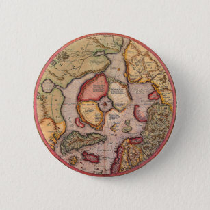 Chapa Redonda De 5 Cm Mapa del Antiguo Mundo, Polo Norte Ártico, 1595