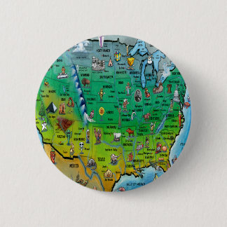 Chapa Redonda De 5 Cm Mapa del dibujo animado de los E.E.U.U.