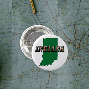 Chapa Redonda De 5 Cm Mapa del estado de Indiana y retroceso del texto d