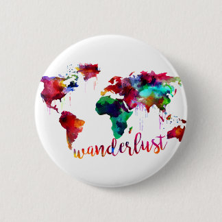 Chapa Redonda De 5 Cm Mapa del mundo del Wanderlust de la acuarela