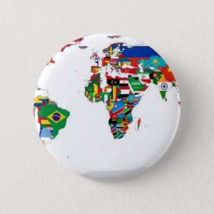 Chapa Redonda De 5 Cm Mapa del mundo señalado por medio de una bandera