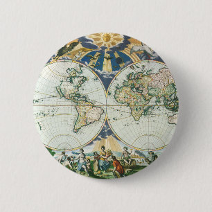 Chapa Redonda De 5 Cm Mapa del viejo mundo antiguo de época, 1666, por P