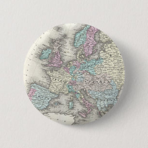 Chapa Redonda De 5 Cm Mapa del vintage de Europa (1855)