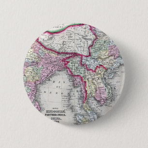 Chapa Redonda De 5 Cm Mapa el la India, Tíbet, China y SE Asia de