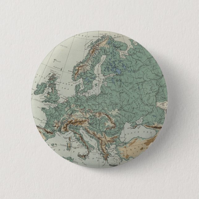 Chapa Redonda De 5 Cm Mapa físico de Europa (Anverso)