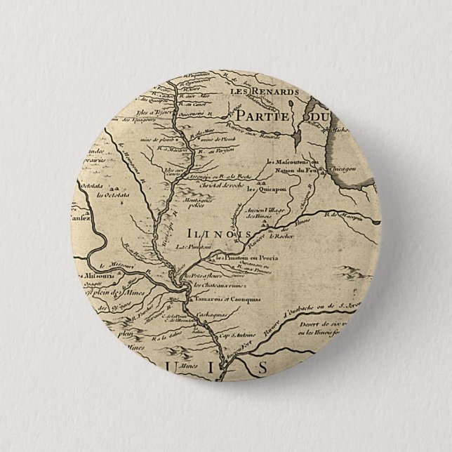 Chapa Redonda De 5 Cm Mapa histórico de Illinois de 1718 (Anverso)