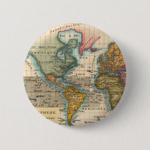 Chapa Redonda De 5 Cm Mapa Mundial 1780 Planisferio Antiguo de Bonne