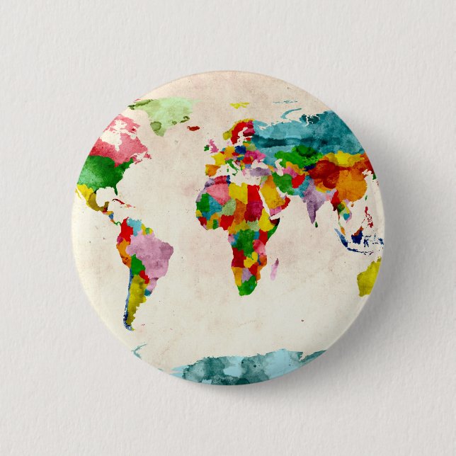 Chapa Redonda De 5 Cm Mapa mundial de acuarelas (Anverso)