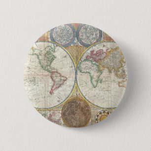 Chapa Redonda De 5 Cm MAPA MUNDIAL Vintage