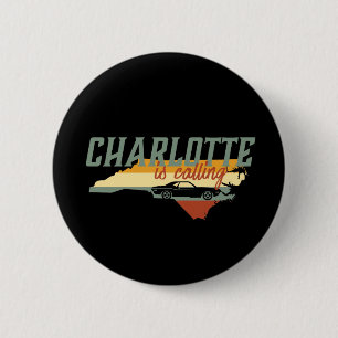Chapa Redonda De 5 Cm Mapa retro de la ciudad de Charlotte Carolina del