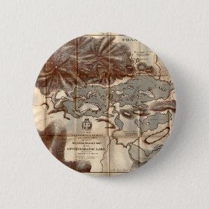 Chapa Redonda De 5 Cm Mapa vintage de 1879 de reconocimiento del lago de